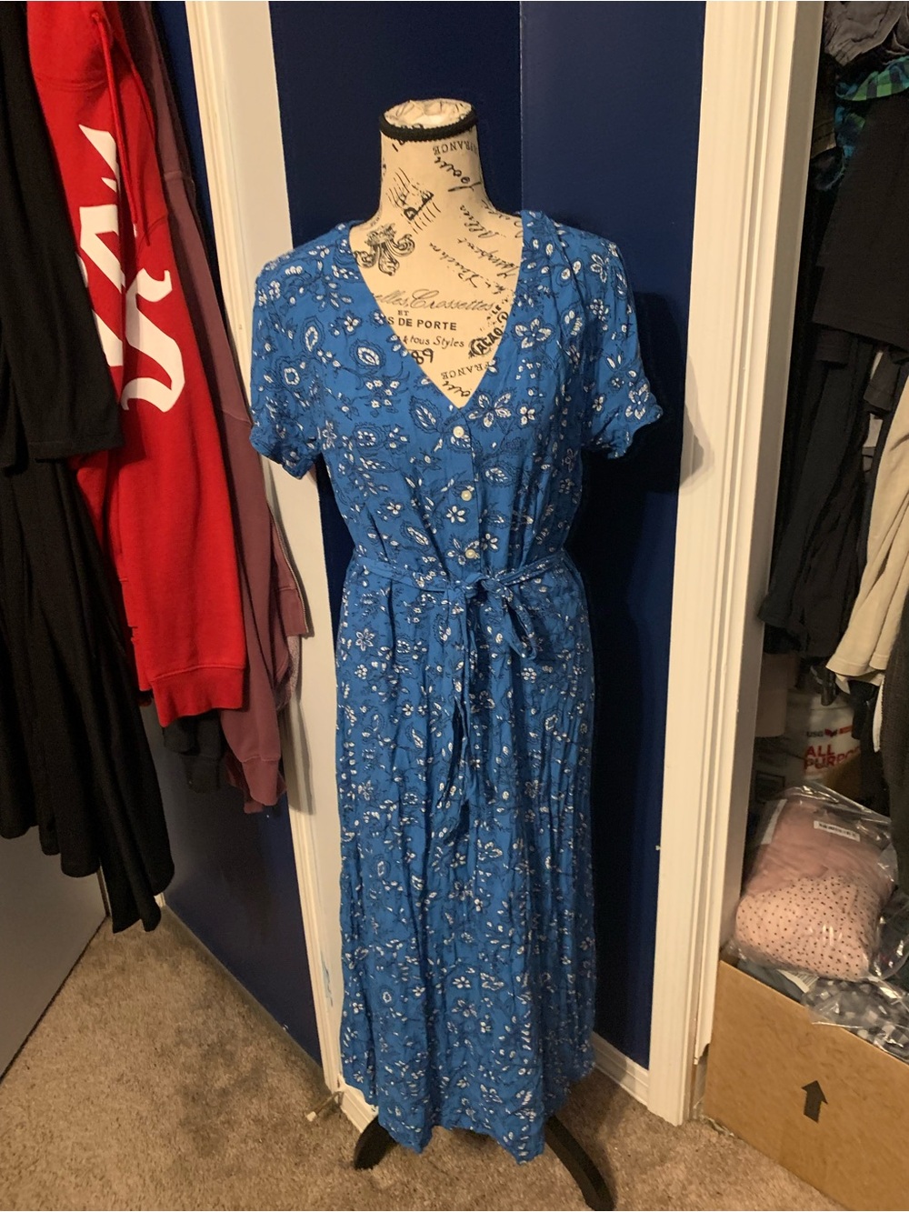 LOFT Teal Blue Floral Midi Dress